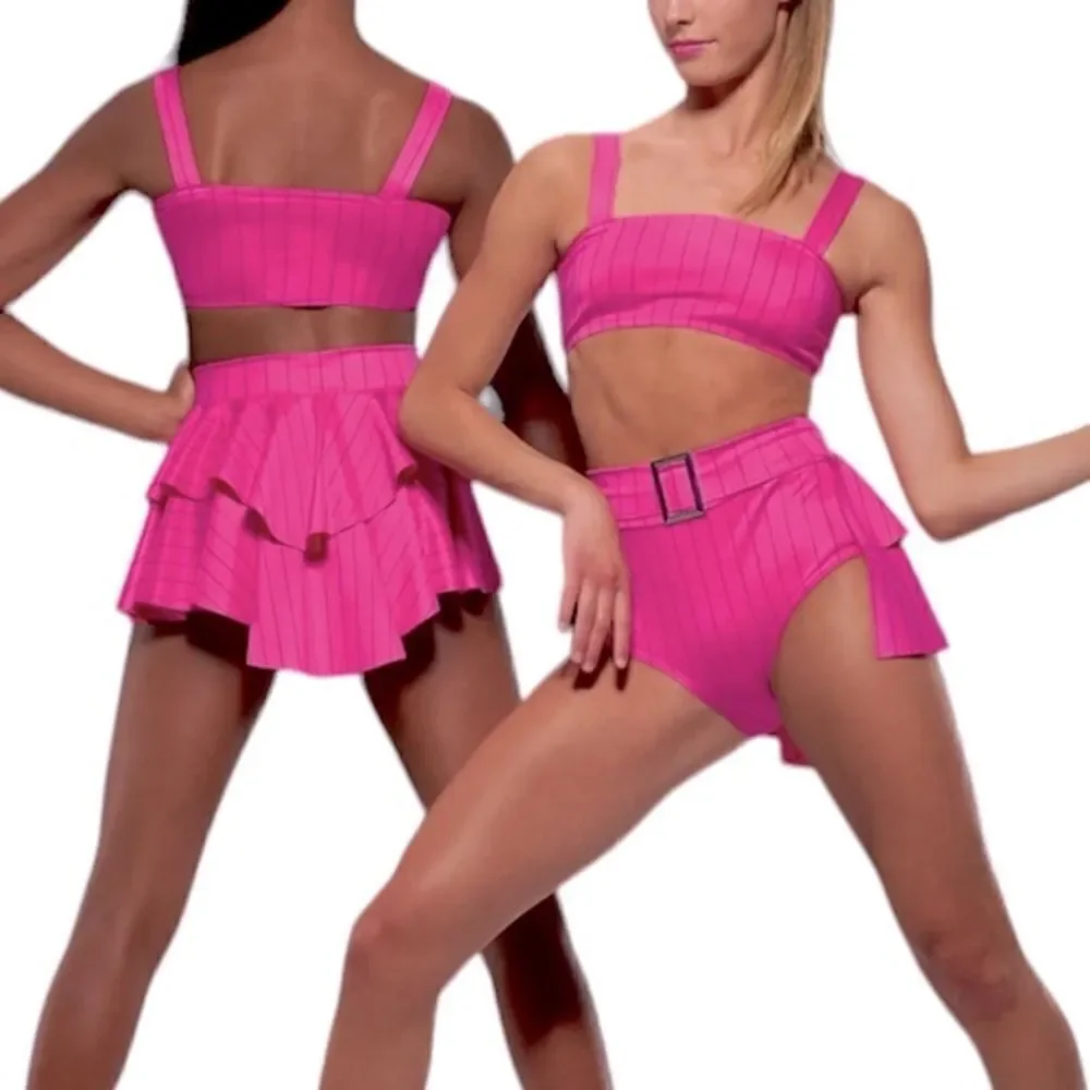 Kelle solo dance costume 2 piece hot pink pin stripe jazz contemporary LC